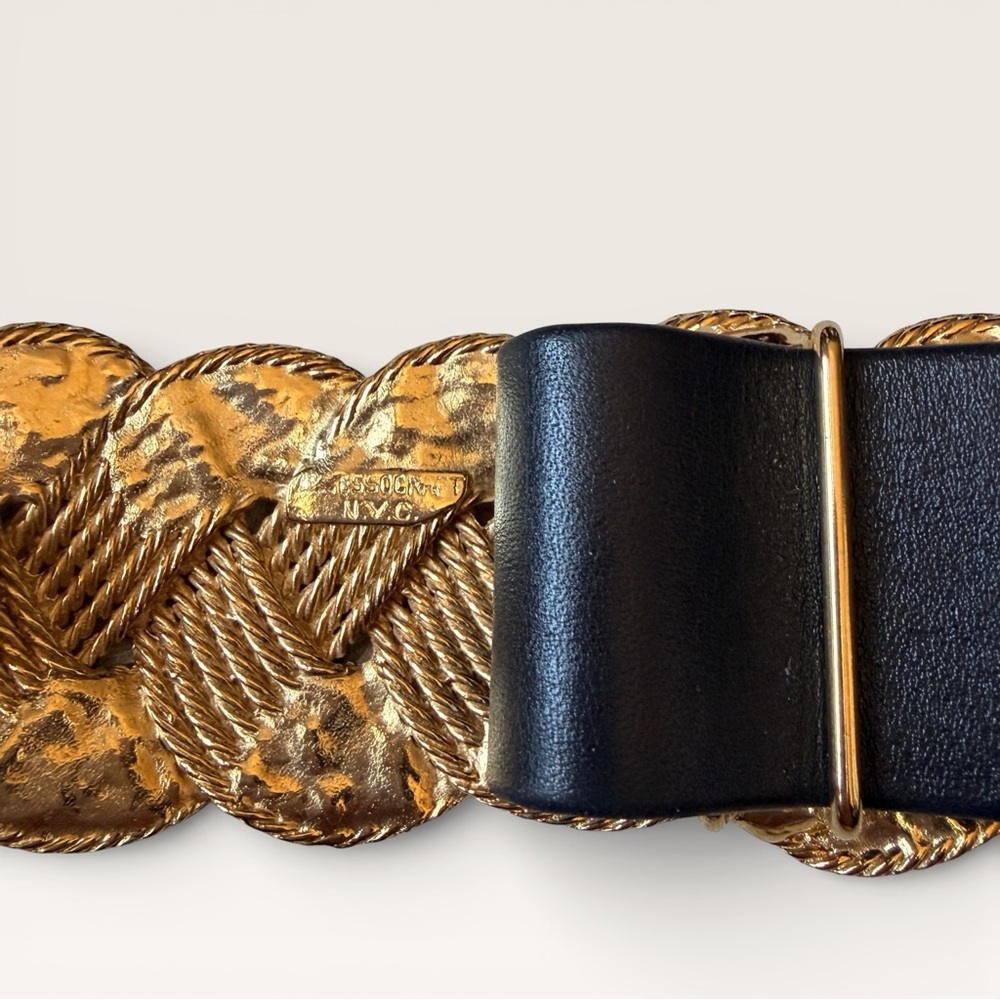 Vintage 80s Carlisle Leather Belt Accessocraft Buckle Gold Glam Statement Belt - Picture 6 of 10